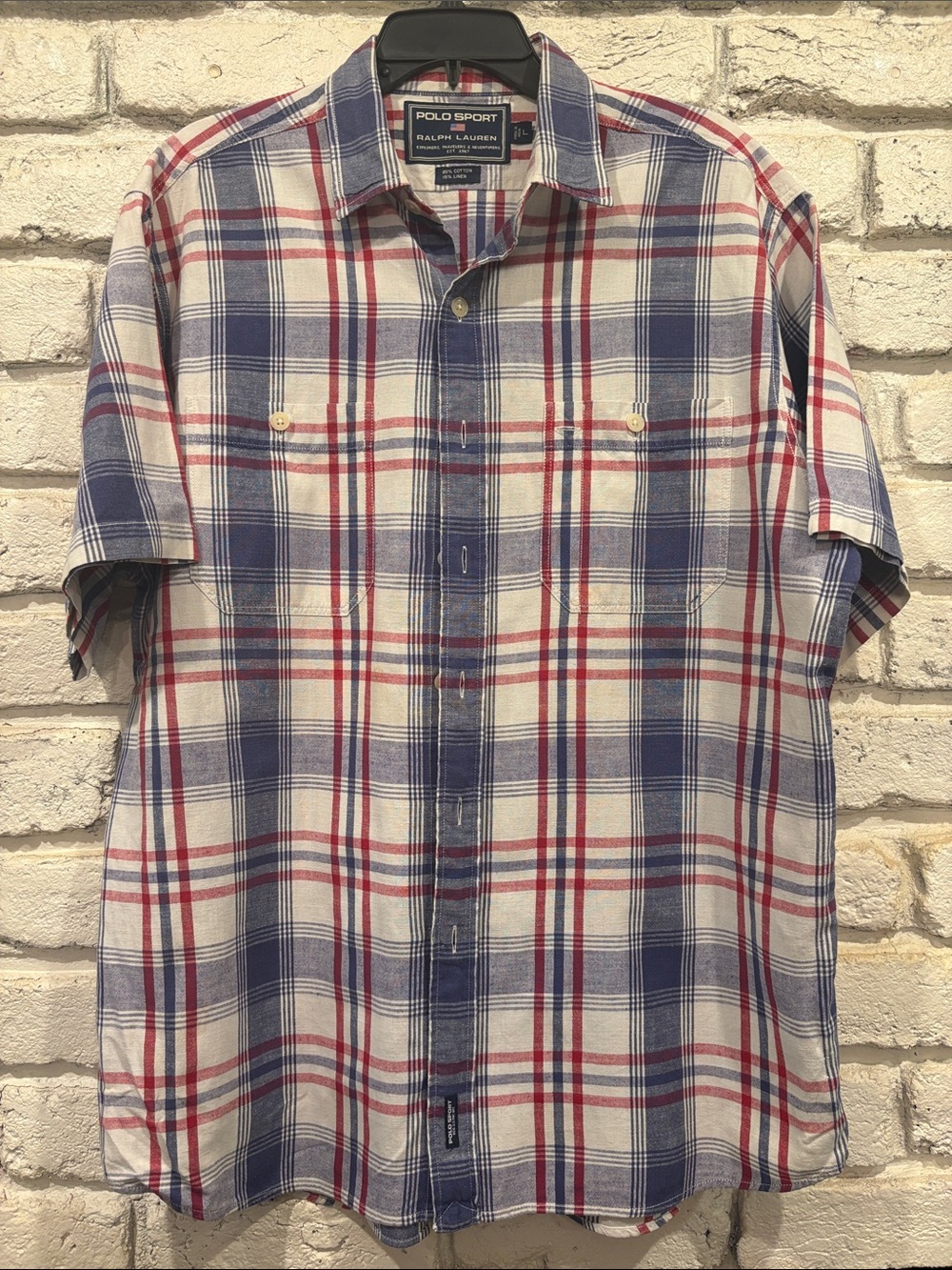 Men’s Ralph Lauren Polo Sport, Patriotic SS button down, red/white/blue,size L